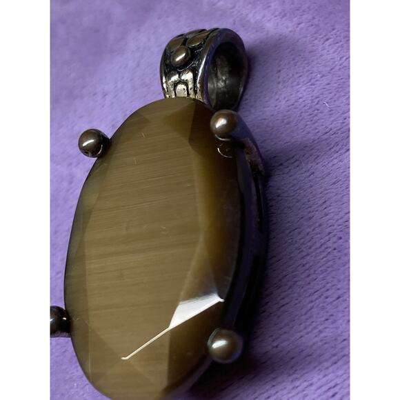 Vintage Brass Tiger’s Eye Pendant Oval Faceted Cabochon Boho Goth Fairy Artisan - Picture 7 of 13